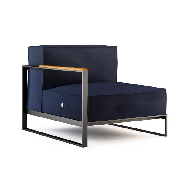 Studio image of Moore modular garden sofa right-hand lounge unit with Navy Blue cushions