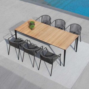 Image of anthacite Samba garden chairs and U-NITE table with teak top by Royal Botania
