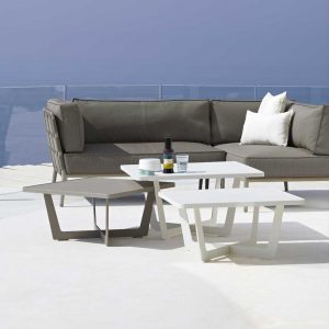 Image of Time Out aluminium coffee tables and Conic taupe garden sofa by Caneline