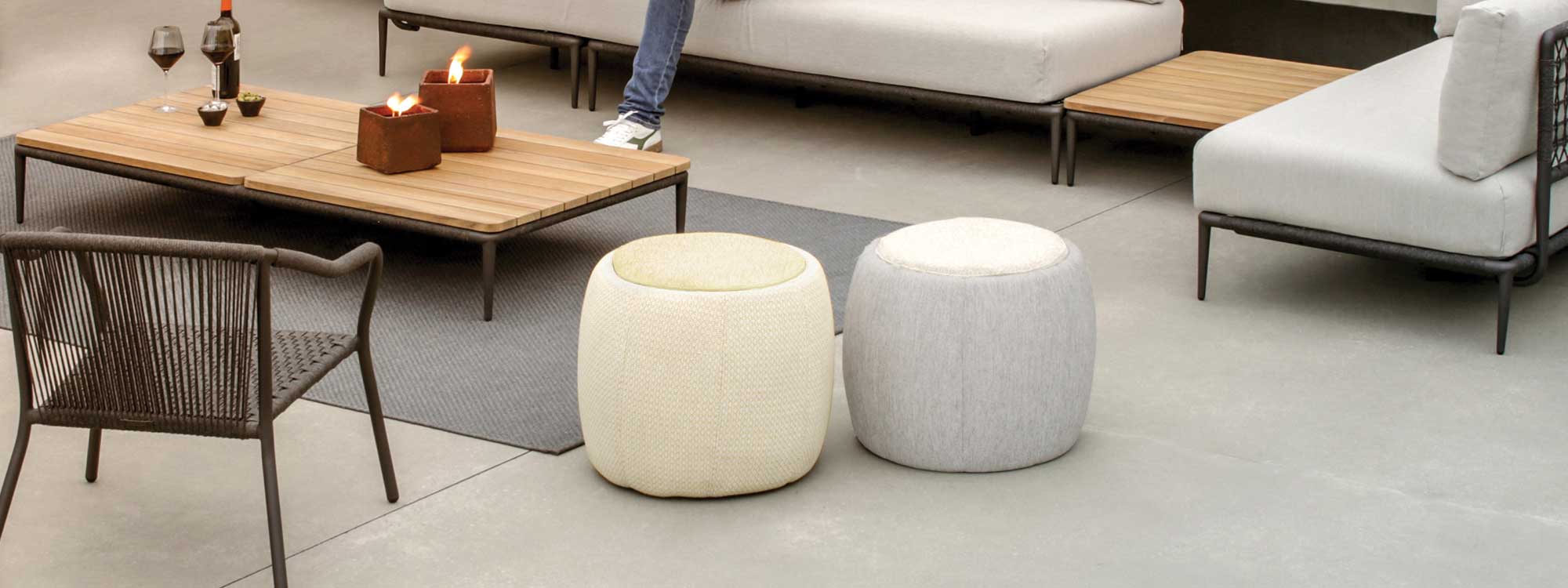 Tono modern garden pouf is a luxury outdoor pouffe in high quality garden furniture materials by Royal Botania outdoor furniture company
