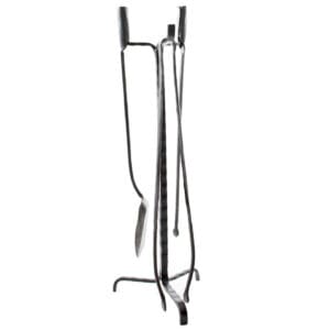 Studio image of A Ferro E Fuoco forged fire set and stand designed by Marco Ferreri