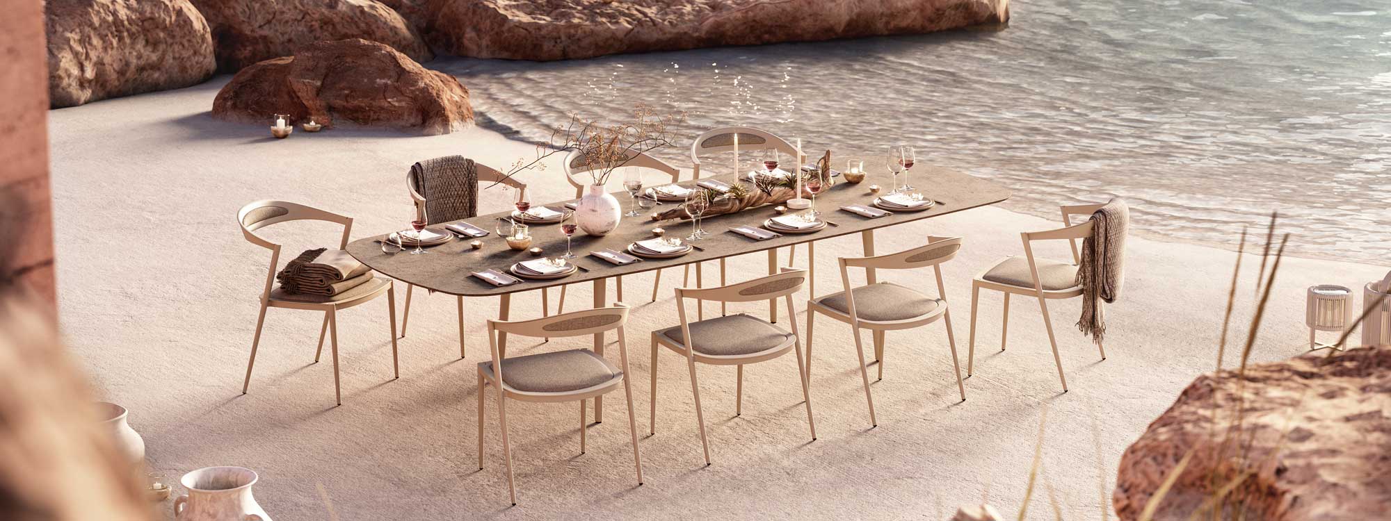 Image of Styletto oval garden table and dining chairs in mushroom finish