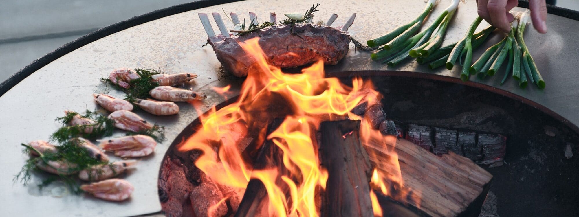 Image of mouthwatering food cooking on Lava Nest fire pit by Unknown Furniture