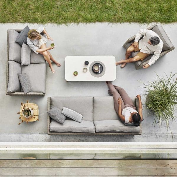 Image of aerial view of Diamond garden lounge set in taupe Cane-line Soft Rope with Aspect teak coffee table in the centre