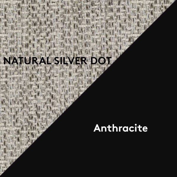 Swatch of Natural Silver Dot fabric and Anthracite aluminium used for Organix garden sofa