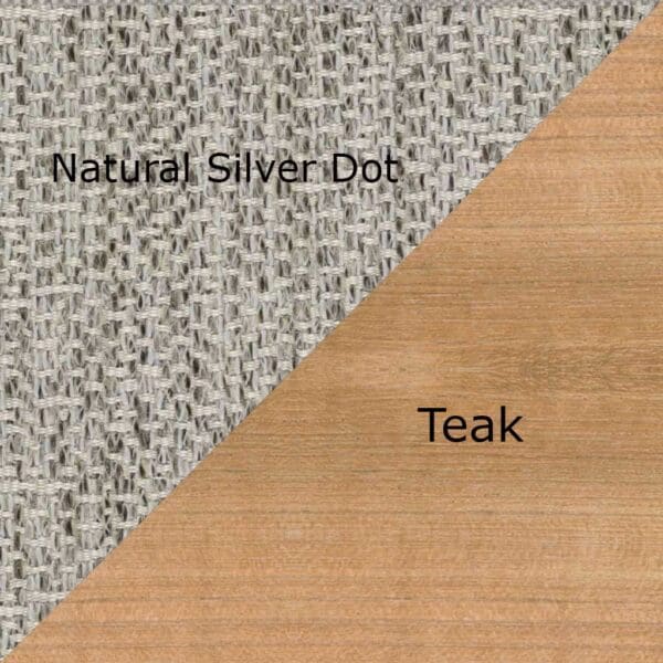 Image of Natural Silver Dot fabric and teak wood swatches used for Zenhit garden sofas