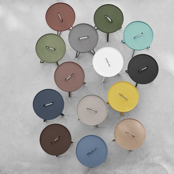 Image of birdseye view of circular On The Move garden side tables in range of colours by Cane-line outdoor furniture
