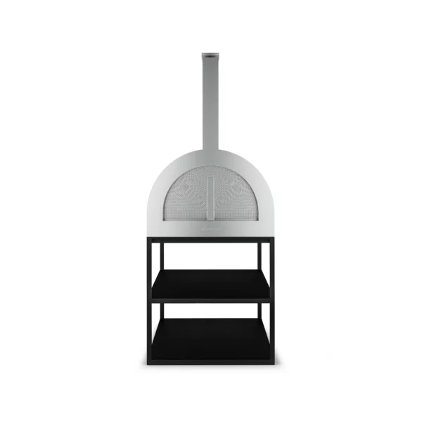 Studio image of Roshults Wood Oven with anthracite stainless steel base