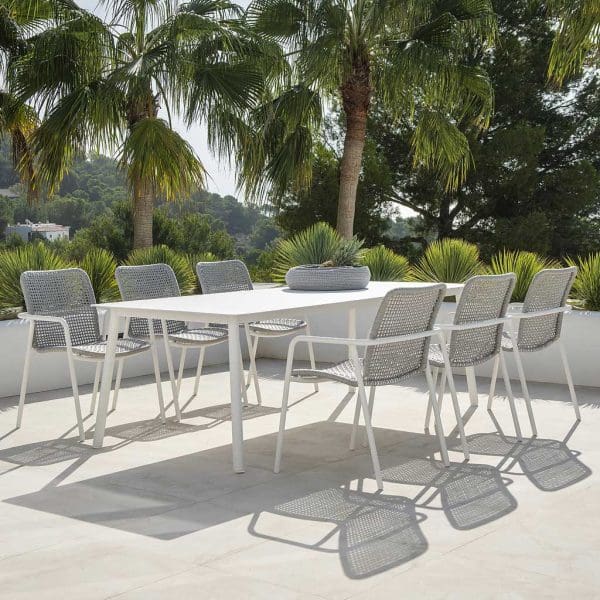 Image of Durham rectangular garden dining table and contemporary outdoor chairs by Jati & Kebon