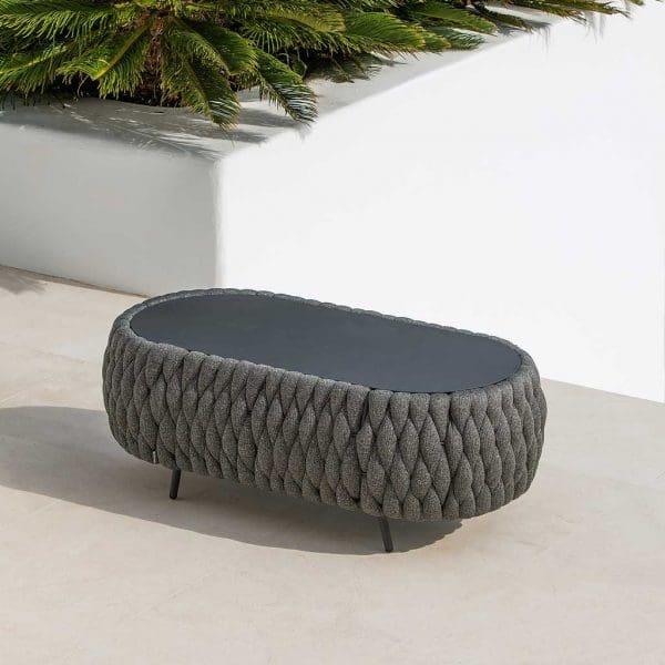 Image of Jati & Kebon Fortuna Socks woven garden coffee table in Charcoal Black finish
