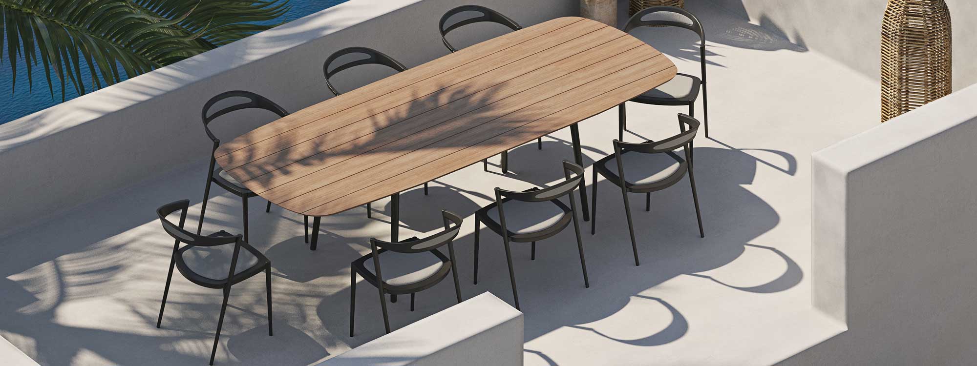 Image of Styletto teak garden table and aluminum chairs by Royal Botania
