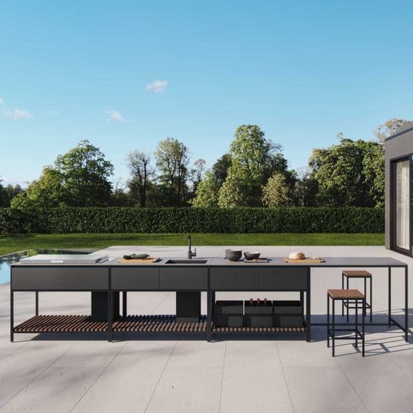 Image of Conmoto Ticino Frame free-standing garden kitchen and bar furniture, with linear design by Carsten Gollnick