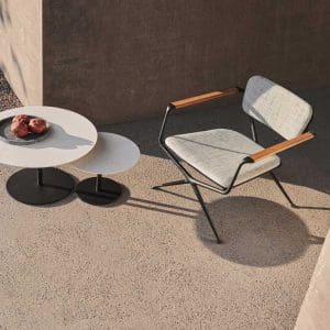 Exes lounge chair is a stylish outdoor easy chair in luxury garden chair materials by Royal Botania minimalist garden furniture company.