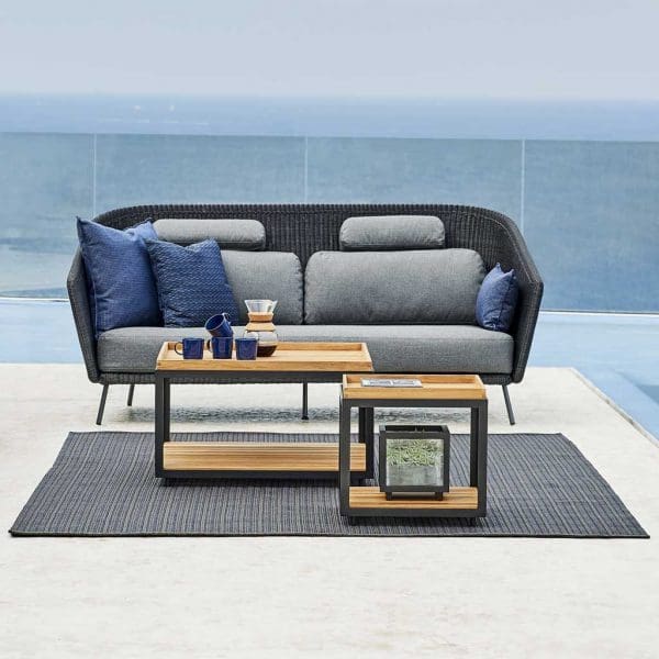 Image of Cane-line Level outdoor coffee tables with Lava-grey frame and teak table tops