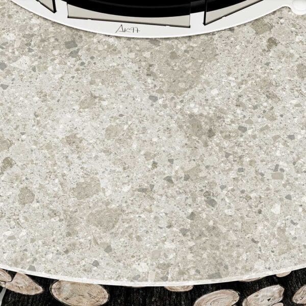 Image of detail of Botticino dorato ceramic used on AK47 Zero modern garden fire pit