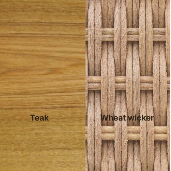 Image of swatch of teak and wheat wicker used for Gloster Lima furniture