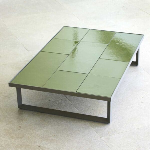 Image of Glazed green rectangular garden coffee table with glazed lava stone tile top by Cane-line