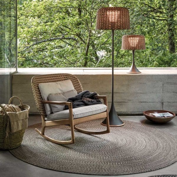 Image of Kay outdoor rocking chair and Mesh outdoor standard lamp by Gloster