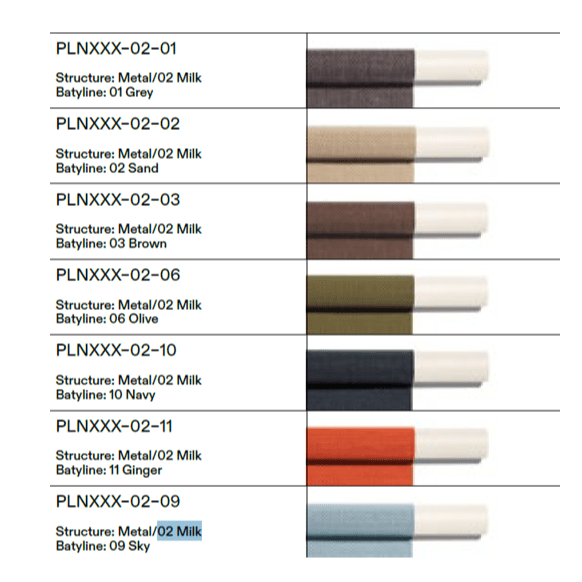 Image of swatches of Milk Structure & Batyline finish combinations used for RODA furniture