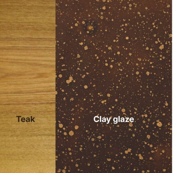 Image of teak and clay glaze used for Gloster Blow tables