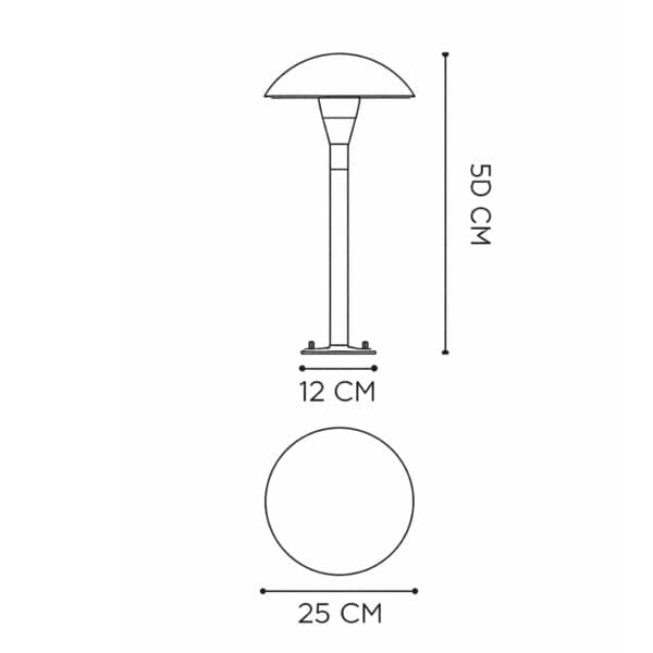 Line drawing of Royal Botania Fungy low bollard light