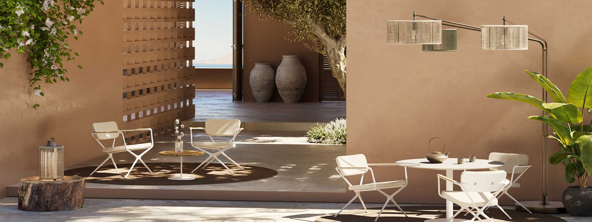 Image of Luniz multi-headed outdoor standard lamp by Royal Botania in chic courtyard