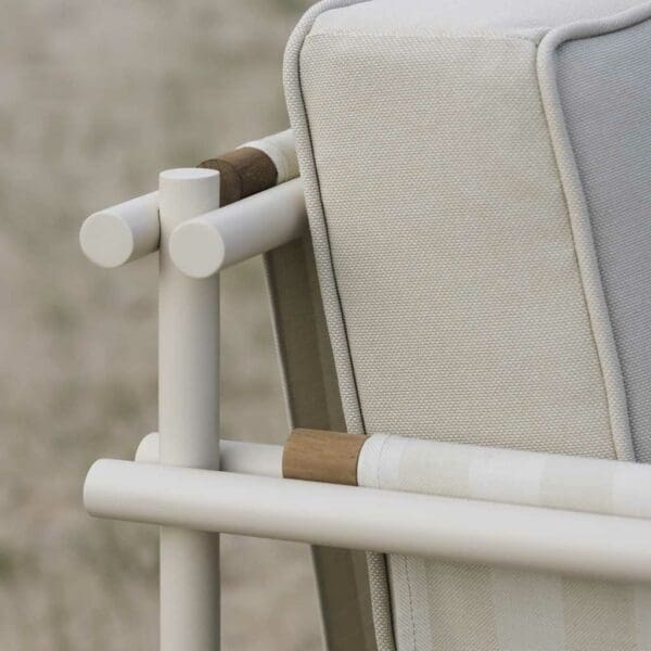 Image of detail of the tubular aluminium frame and plump outdoor cushions of Hamptons outdoor lounge furniture by Vondom