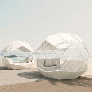 Image of pair of white Iglua geometric cabana daybeds by Vondom