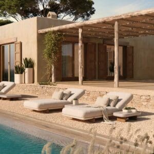 Image of Milos modern sun loungers on gravel poolside by Vondom