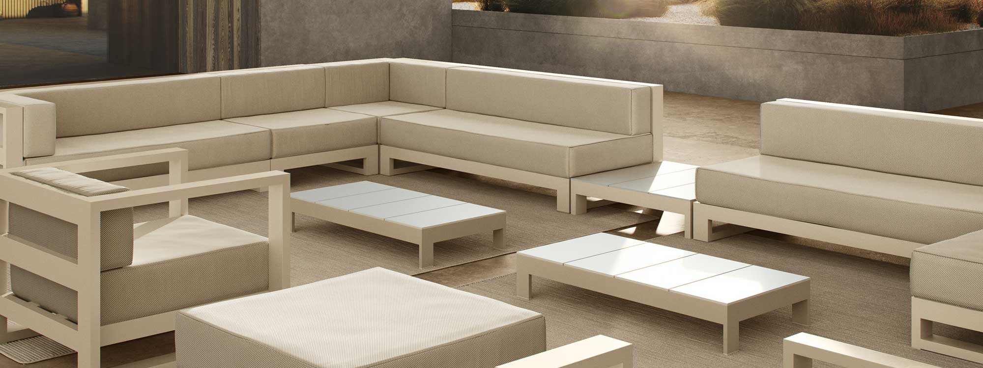 Image of Posidonia large sectional outdoor sofa and lounge chairs by Vondom