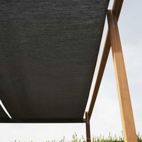 Image of Eolie modern pergola's Batyline fabric ceiling which gently diffuses the sunlight