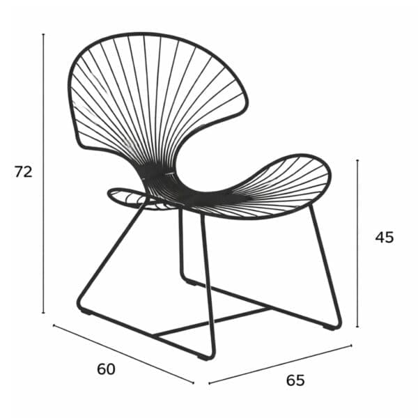Line drawing of Royal Botania Ostrea lounge chair with dimensions