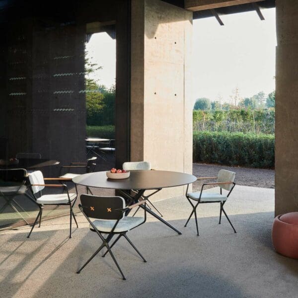 Image of Exes contemporary garden chairs around Exes modern garden table by Royal Botania
