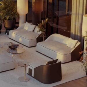 Image of aerial view of Flow upholstered garden lounge furniture in contrasting fabrics