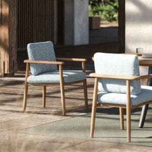 Image of Mambo teak dining chairs with plump seat and back cushions by Royal Botania