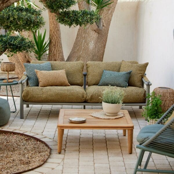 Image of Cane-line Sticks garden lounge set in taupe aluminium and Turmeric coloured cushions