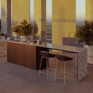 Image of Zest garden kitchen island and bar counter with Nero bar chairs by Myface