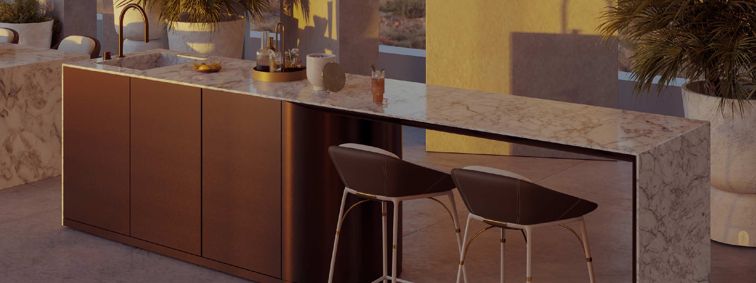 Image of Zest outdoor kitchen & bar counter with Nero bar stools by Myface