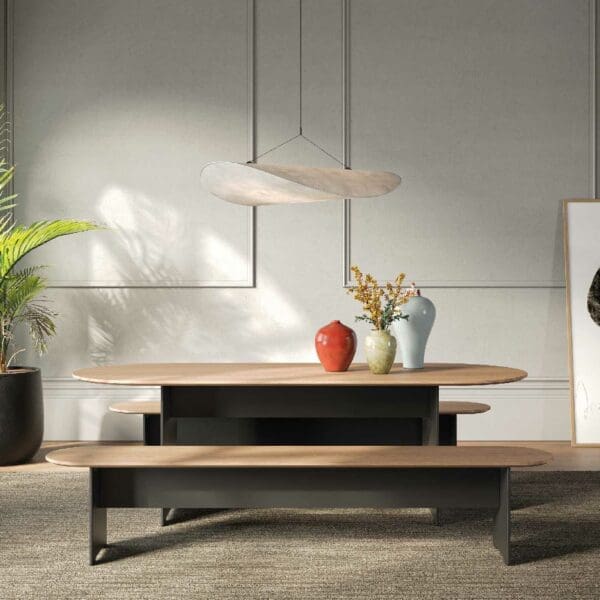 Image of Riva Round modern indoor dining furniture in anthracite HPL and oak