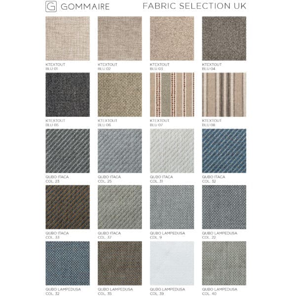 Image of Qubo Itaca fabric swatches used for Gommaire garden furniture