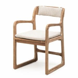 Studio image of Gommaire Sally armchair in natural grey teak with cushion seat pad