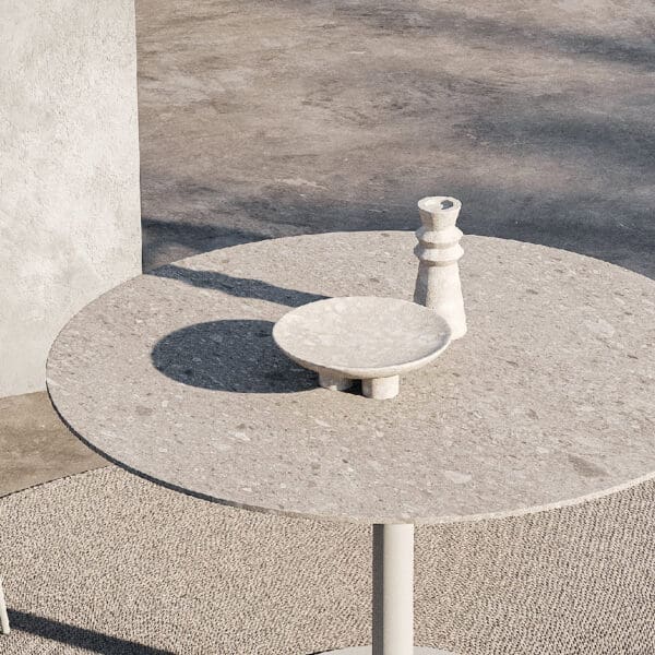 Image of Archy luxury garden chairs around Butler circular ceramic garden table by Royal Botania