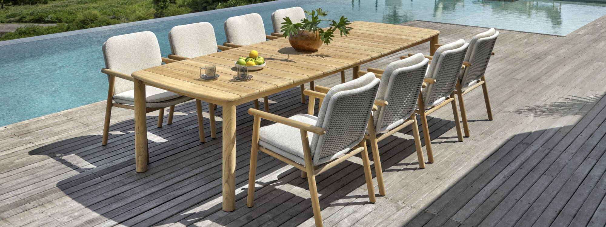 Image of Benoa teak garden table and dining chairs by Jati & Kebon.