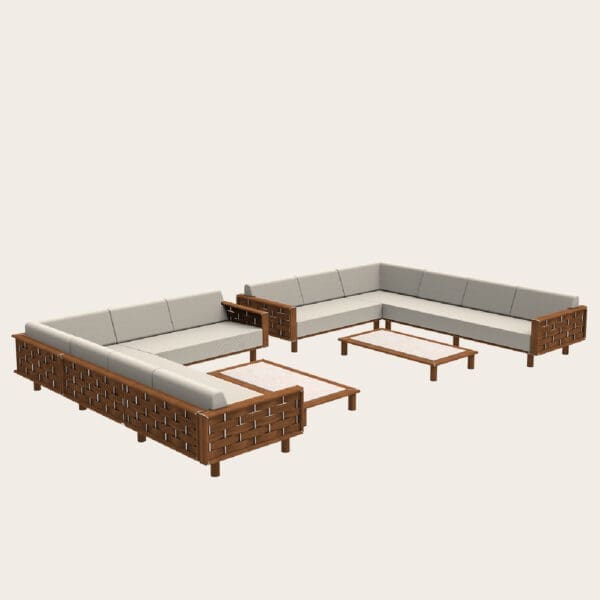 Studio image of large configuration of Tuuci Luma sectional outdoor sofa