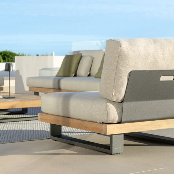 Image of back of Truro modern teak garden sofa with charcoal aluminium backrest by Jati & Kebon