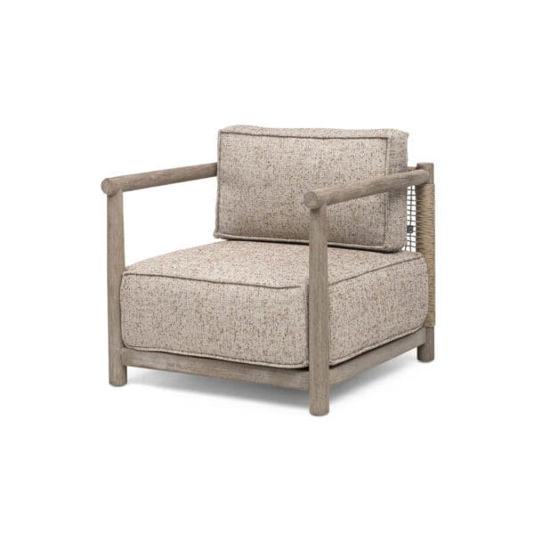 Studio image of Gommaire Mieke 1 seat lounge chair in Natural Grey teak and Antique Weed PE weave