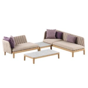 Image of render of Royal Botania Calypso Lounge Set 03 garden corner sofa and low tables