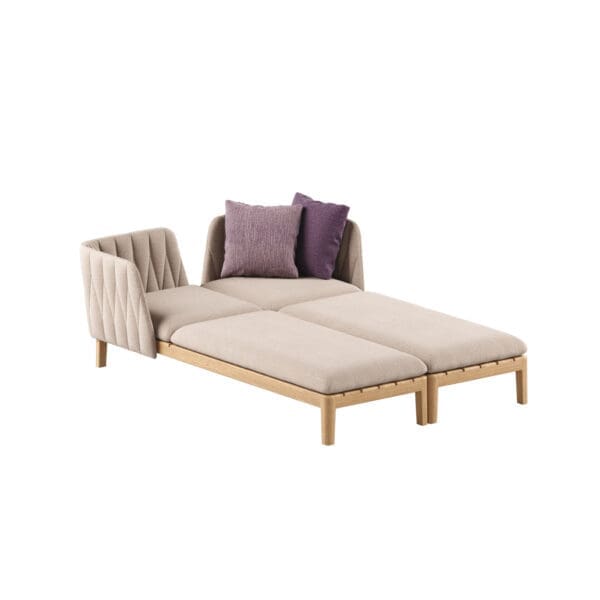 Image of render of Royal Botania Calypso Lounge Set 04, which consists of a pair of upholstered teak day beds