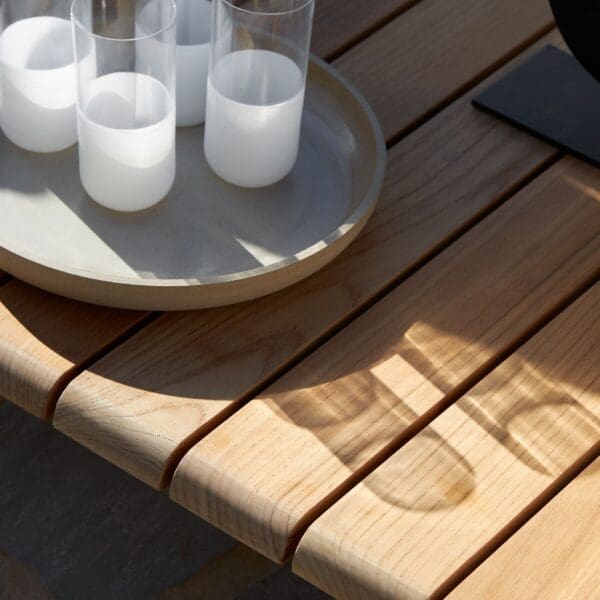 Image of detail of teak planks of Royal Botania Mambo Lounge low table