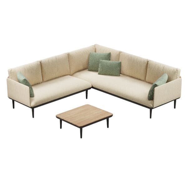 Image of render of Royal Botania Styletto Lounge set 01, an upholstered garden corner sofa